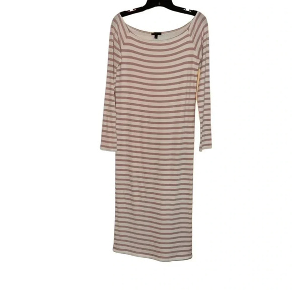 ATM Modal Rib Long Sleeve Striped Cream Mauve Dress Size Large - Picture 2 of 6